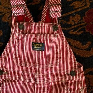 Vintage Kids OshKosh B’gosh Fleece Lined Red Railroad Stripe Overalls 24 months